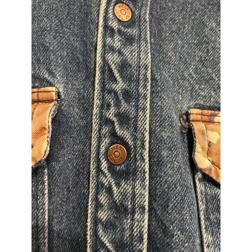 Vtg 70s Lee Western Denim Shirt Men M West Cal 45 Snaps Custom Camo Distressed - Picture 8 of 11